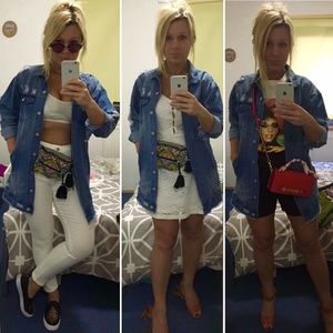 Boohoo Lucy distressed longline denim jacket S/M